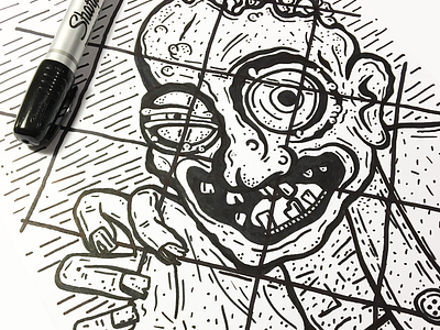 Is ded. brains bw drawing handdrawn illustration marker walkingdead zombie