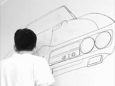 1969 Pontiac GTO "The Judge" 60s americana bw felttip gm handdrawn marker mural muscle v8 vintage wall