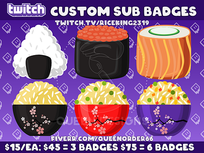 Custom Twitch Sub Badge badgedesign badges nori rice sub badge artist sub badges subbadges sushi sushi bar twitch twitch artist twitch sub badges youtube youtube badges youtube sub badges