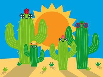 Summer Illustrations for Gymboree - Cacti bright cacti cactus dessert dunes fun glasses gymboree hat succulent summer sun