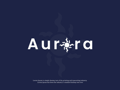 Aurora word mark sun symbol logo design