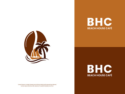 BHC Beach House Cafe logo design awesome logo beach beach coffee shop boat cafe chocolate coffe coffe house coffee creative logo graphic design hot coffe minimalist logo palm tree refresh restaurant summer