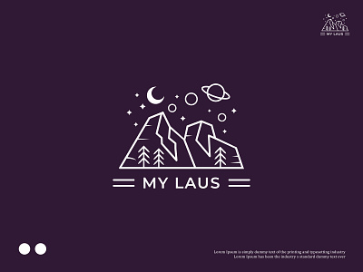 My Laus Mountain line art logo design adventure galaxy graphic design hiking line art logo logo minimal moon mountain night adventure outdoor logo travel logo