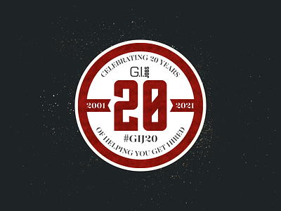 G.I. Jobs 20th Anniversary Seal 20 anniversary banner branding circle design g.i. jobs graphic logo magazine military number red round seal simple tagline typography veterans year