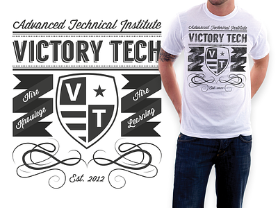 Victory Tech T-Shirt banner design filigree knowledge learning school shield shirt star t-shirt tech victory