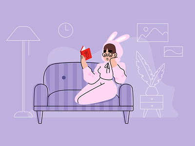 Reading Bunny adobe illustrator bunny design girl illustration rabbit reading vector vector art