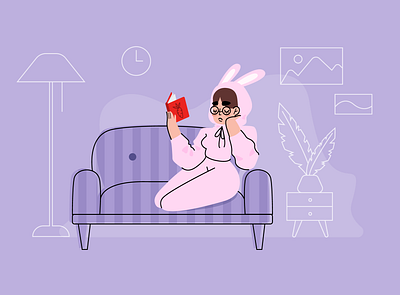 Reading Bunny adobe illustrator bunny design girl illustration rabbit reading vector vector art