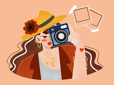 Selfie camera character design flat girl hat illustration ipad photo procreate selfie woman