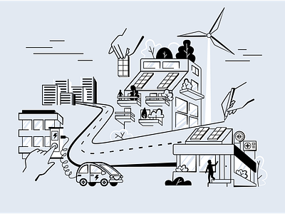 Sustainability adobe illustrator branding buildings business design future illustration procreate road solar solar panels sustainability trees vector