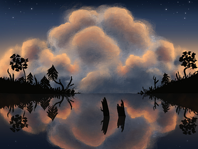 Sunset clouds illustration nature procreate sunset swamp