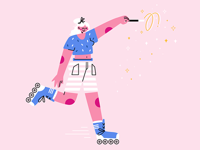 Magic adobe illustrator flat girl illustration magic procreate rollerblades vector