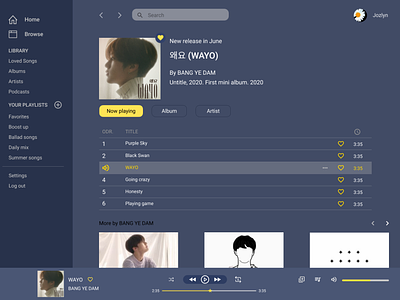 Daily UI #09 - Music Player dailyui design music singer ui uidaily uidesign website