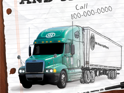 Driver Recruitment Ad concept magazine sketch trucking