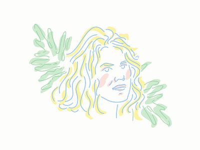 Lioness face girl leaf minimal outline pastel plant portrait simple