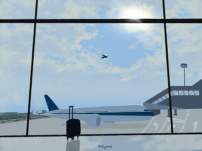 Airport 2d airplane airport chinese daily dribbbble dribbble best shot illustration painting procreate travel trip