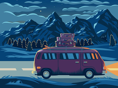 nightdrive mountains illustration