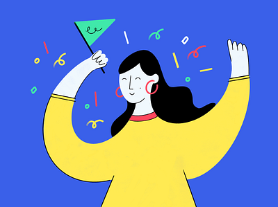 Celebrate! 🎉 blue celebration character illustration procreate woman illustration yellow