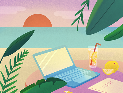 Summer illustration laptop lemon plants procreate summer vaporwave