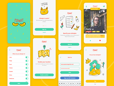 A dating app for allergic people allergies app app design app ui dating app illustration ios app design procreate product design ui user interface ux ui visual design