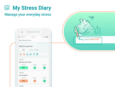 My Stress Diary app app design diary flat health illustration mobile stress ui ux wellbeing