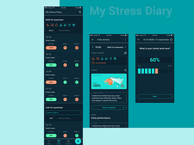 My stress diary _ Dark theme app dark theme design diary health illustration minimal mobile stress ui ux wellbeing