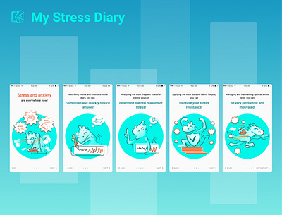 My stress diary_Onboarding app character design diary drawing illustration mobile onboarding stress ui vector