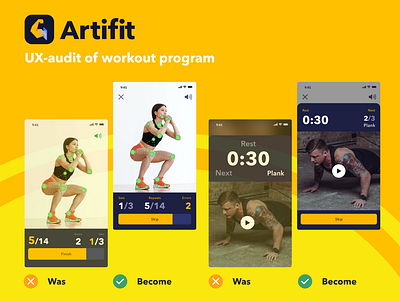 Artifit. UX-audit of workout program app audit design fitness app mobile redesign sport ux ux design workout