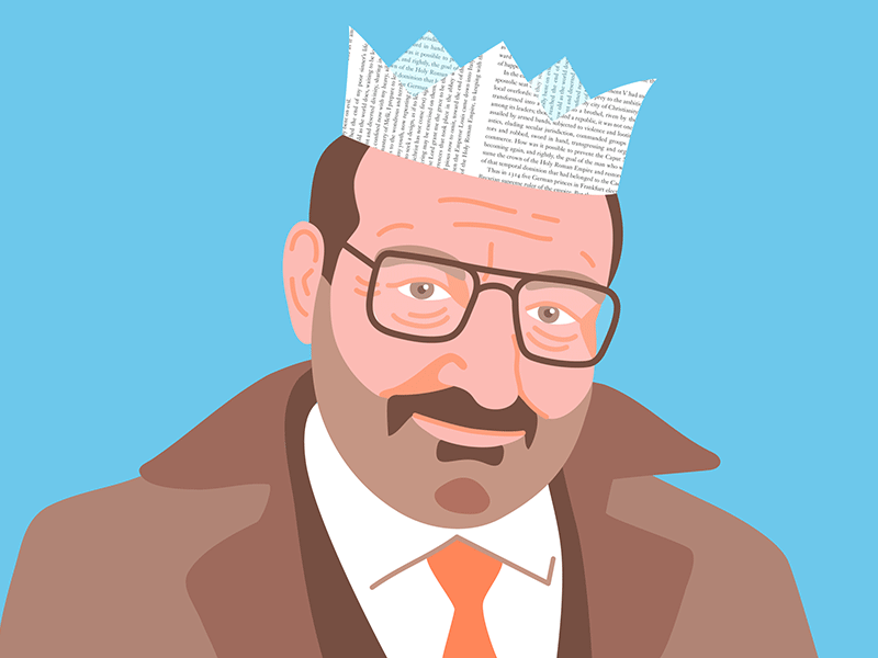 Umberto Eco glasses king paper crown ruler umberto eco