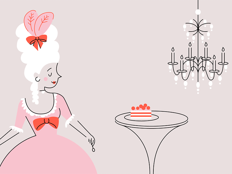 Marie Antoinette's head aristocracy beheading cake cherry guillotine inequality marie antoinette wig