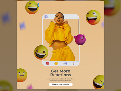 3d social media concept with emoji reactions 3d 3d render 3dmodel c4d cinema4d emoji hallomomina instagram post template social media ui ux