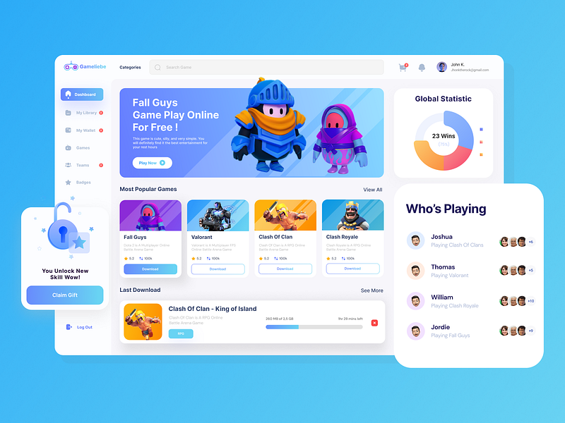 Game Dashboard - Gameliebe 🤩 by Habibi 🤖 on Dribbble