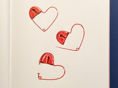 Heart Pin design glossy illustration love paper red sketch valentine day