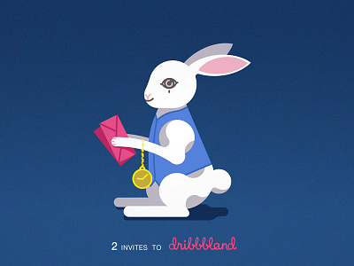2 Invites - Follow White Rabbit animal bunny clock cute dribbble invitation invite pet rabbit