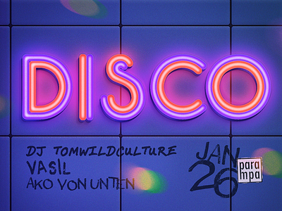 PARAMPA - Disco Event club disco light music neon tiles type typography wall web