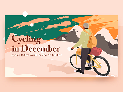 Cycling In December banner bicycle bike illustration riding snow ui