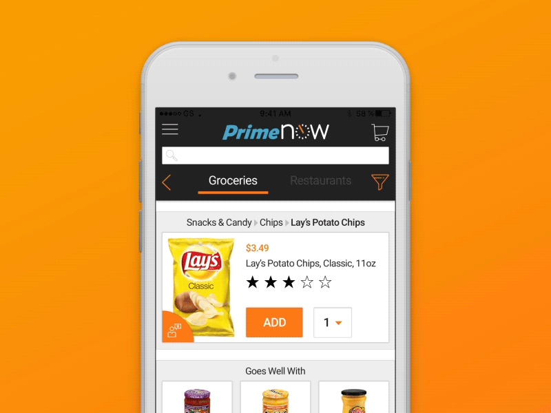 Amazon Prime Now Redesign Concept- Microinteraction Teaser app cart gif ios microinteractions mobile project redesign shopping ui user interface ux