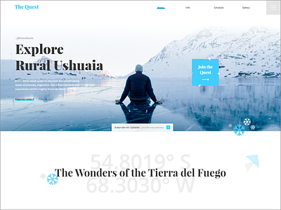 Ushuaia Landing Page blue clean cold cool landing page quest responsive trip vacation visual web design winter