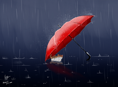 Rain Cat background illustration illustrator rain umbrella