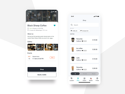 Food and drink e-commerce black white e commerce food and drink ios mobile app product list restaurant ui design ux