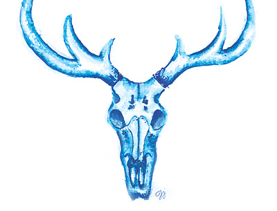 Blue Deer Skull-Watercolor blue deer skull hue just for fun painting personal project shades of blue skull watercolor watercolor painting