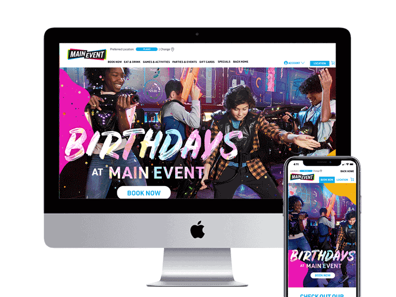 Main Event: Birthday Website homepage design landing page visual design web design web designer webdesign website website design wireframes