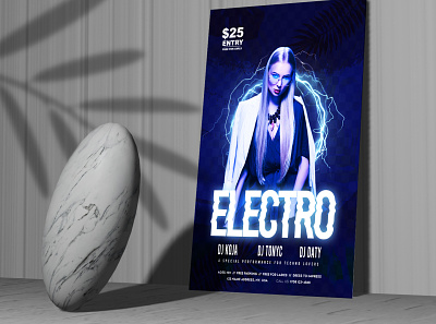 Electro Party Free Flyer Template abstract black blue crush crushed dark drimerz electro glow glowing grey item metal minimalist music neon red sound stylish white