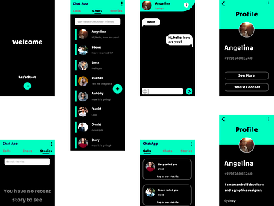 Prototype of UI of a Chat App app chatapp clean design flat minimal prototype ui ux