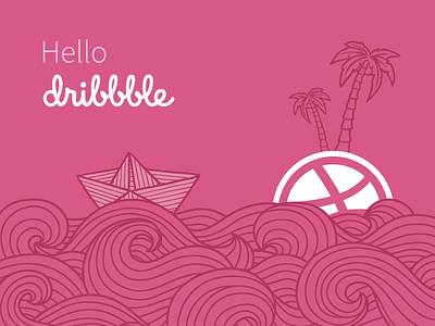 Hello, Dribbble! debut dribbble first hello invite island pink sea ship