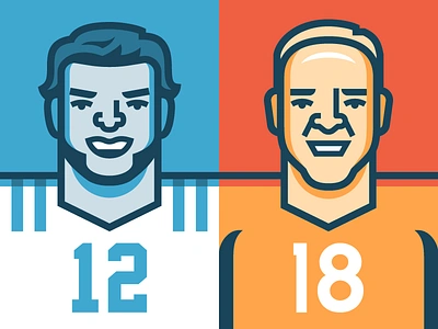 Luck v. Manning andrew luck denver broncos football illustrated people illustration indianapolis colts nfl nfl playoffs peyton manning sports super bowl vector