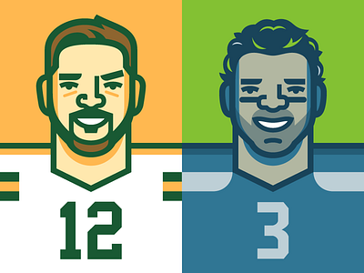 NFC Championship aaron rodgers football green bay packers illustrated people illustration nfl nfl playoffs russell wilson seattle seahawks sports super bowl vector