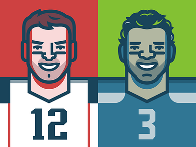 Super Bowl football illustrated people illustration new england patriots nfl nfl playoffs russell wilson seattle seahawks sports tom brady super bowl vector
