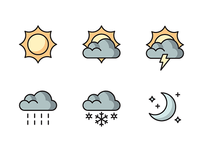 Star Tribune Weather Icons cloud icon illustration moon rain snow star tribune sun thunderstorm vector weather