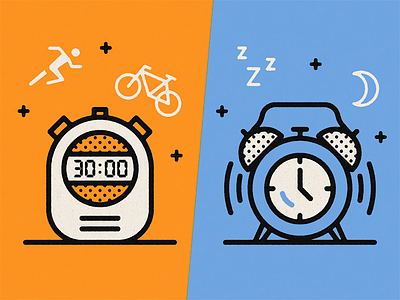 Exercise vs. Sleep editorial exercise gq illustration sleep vector