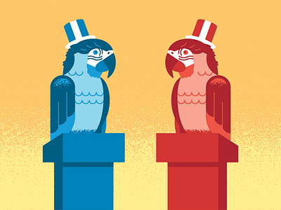 Partisan Signaling editorial illustration parrots politics